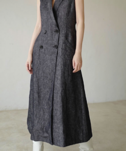 Linen sleeveless double-breasted Dress