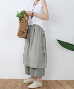 Retro casual  Linen skirts with lace layer