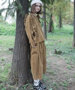 Corduroy pants  with Ankle-length &  Polka dot printed