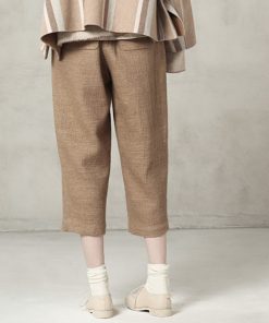 Cotton wool yarn-dyed cropped straight pants