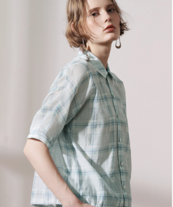 Cotton silk  short sleeved retro plaid Shirt