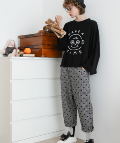 Black white plaid wide-leg harem Pants