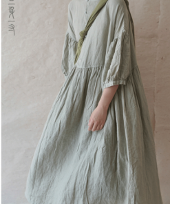 French vintage linen Dress in pastel