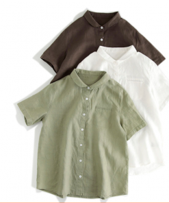 Linen short-sleeved  ingot collar Shirt