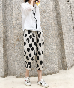 Retro cotton linen polka  Dots printed  Pants